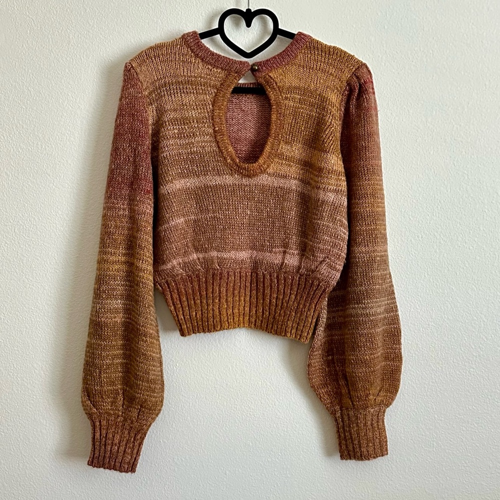 L*SPACE Rust Orange Red Balloon Sleeve Cropped Juniper Sweater Size S